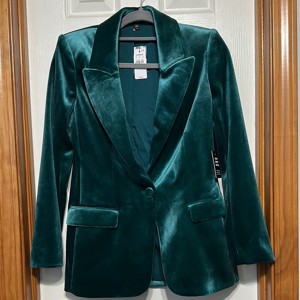 Express Green Velvet Blazer Tailored Suit Jacket